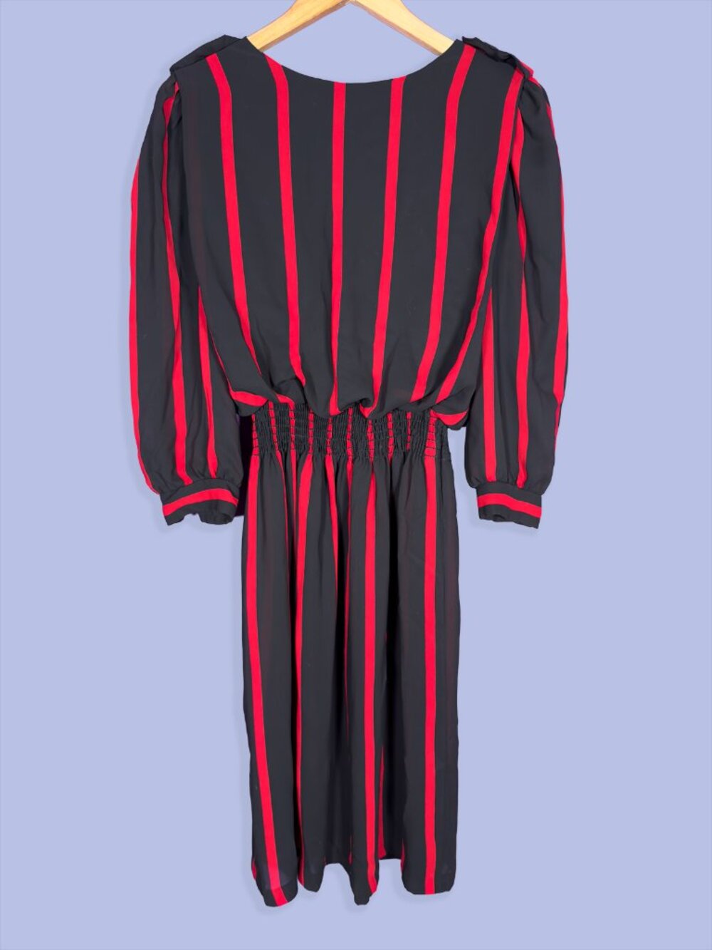 Dark Academia Secretary Chic Vintage Black Red Striped Midi Dress Size 9